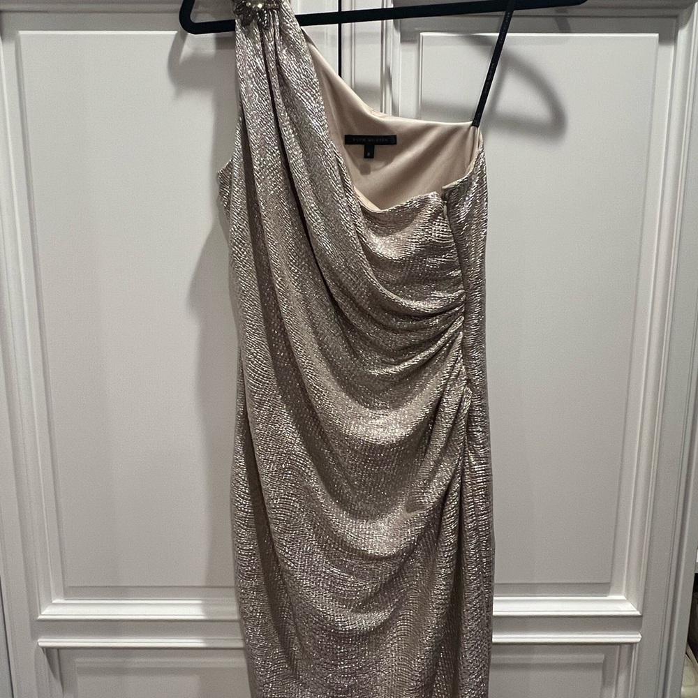 David Meister One-Shoulder Metallic Dress